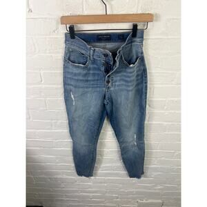 Lucky Brand Women's High Rise Crop Bridgette Jeans Denim Raw Hem Blue Size 6